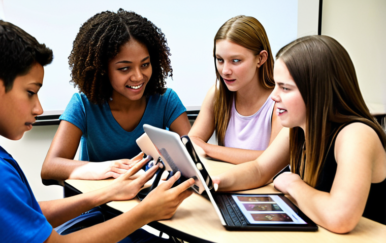 **

Interactive learning environment. A diverse group of students engaged in a lively group work session, collaborating on a project with tablets and laptops. Bright, modern classroom setting. Focus on teamwork and active participation.

**