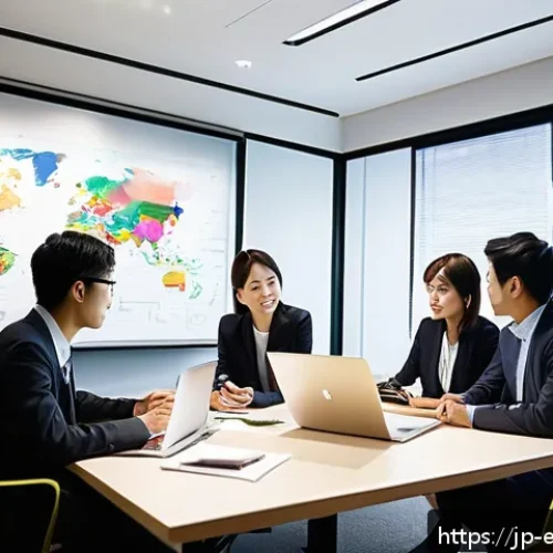 복잡한 과제를 작은 단계로 나누는 기법 - A modern Japanese office scene where a diverse group of young professionals, dressed in business cas...